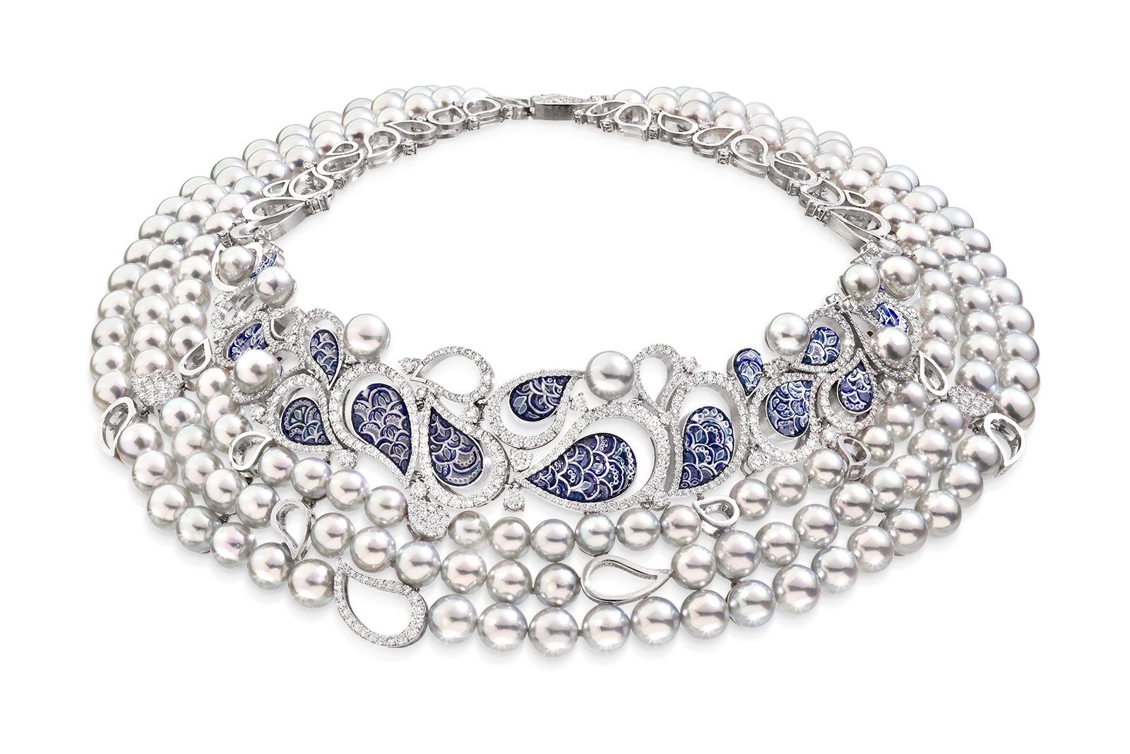  SICIS Calipso Blue necklace with micro mosaics, pearls and diamonds 