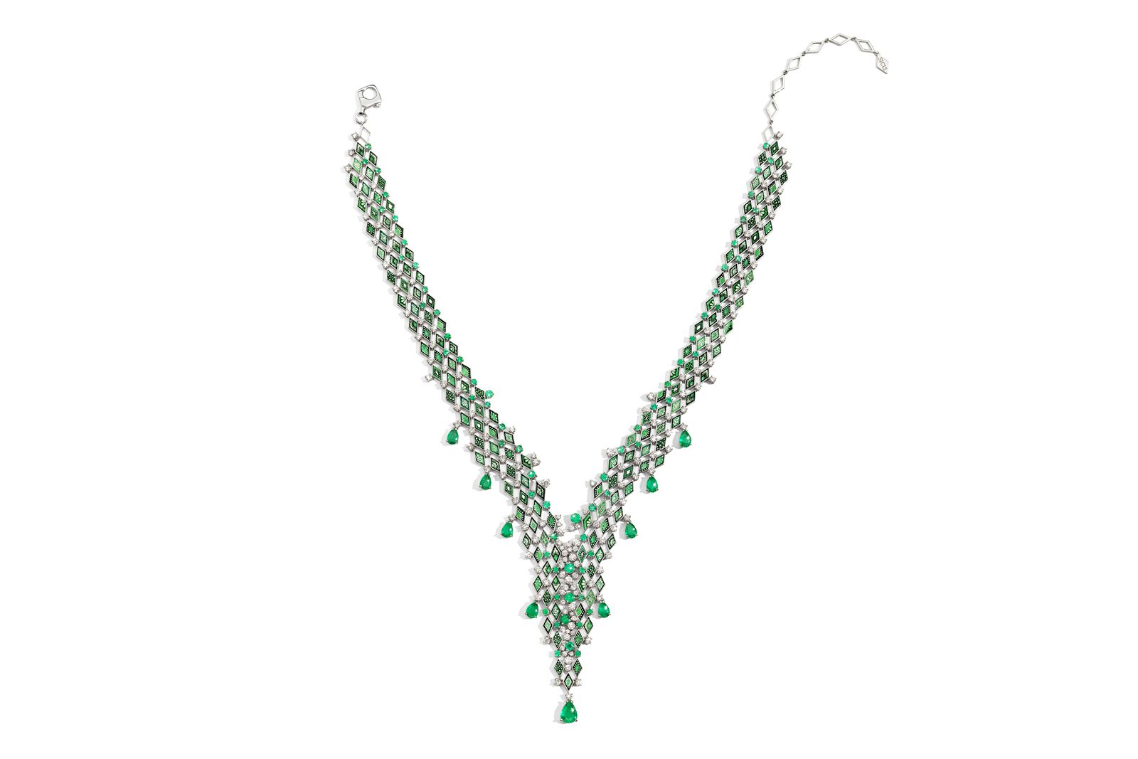  SICIS Losange Émeraude necklace with micro mosaics, emeralds and diamonds
