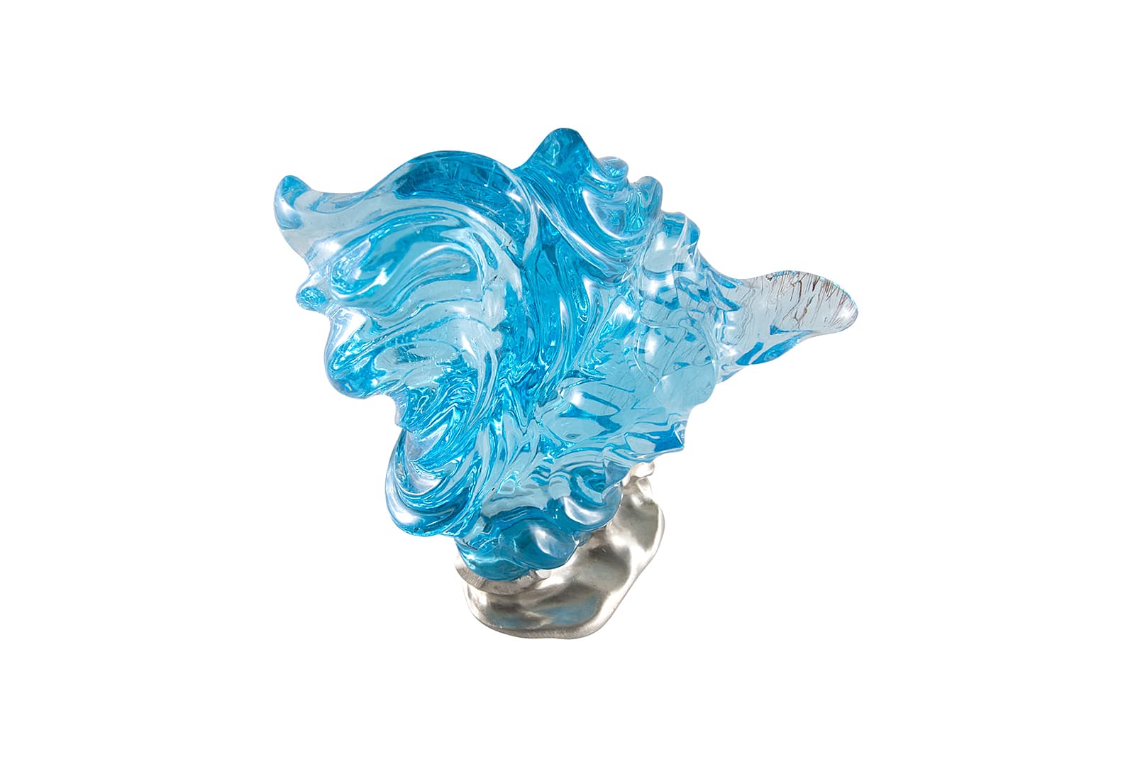  Hand-carved 1,975 carat rutilated blue topaz sculpture on a sterling silver base by Naomi Sarna 