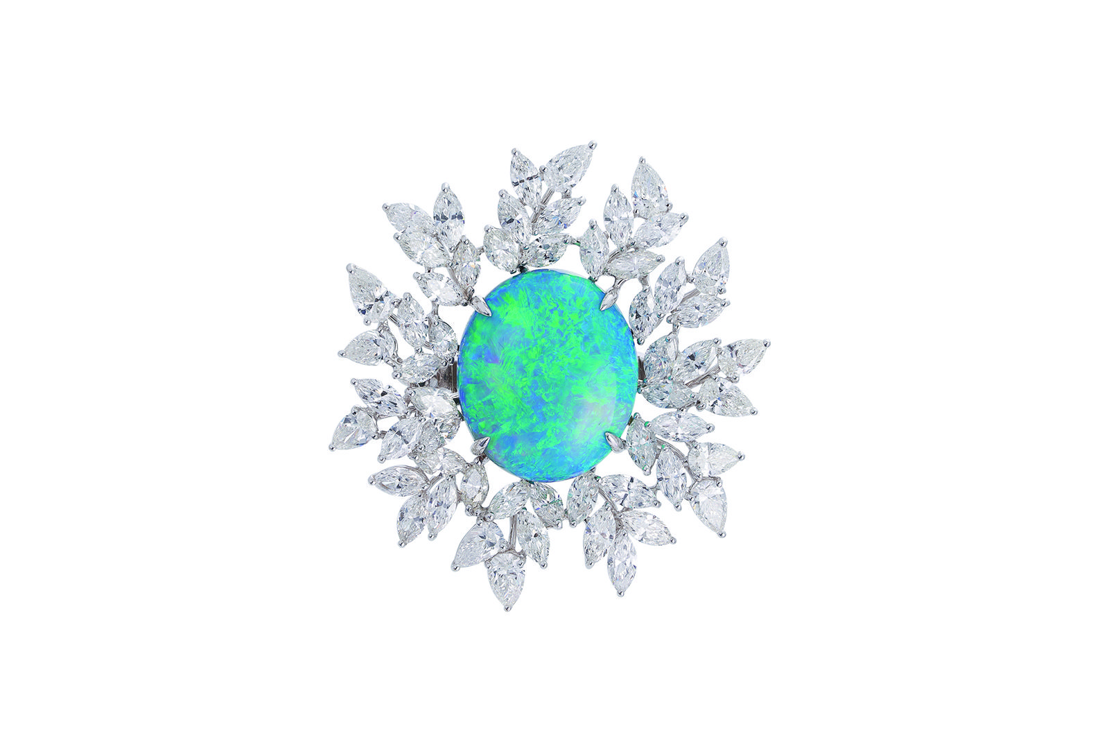  Margot McKinney Starry Starry Night ring with an opal surrounded by diamonds 
