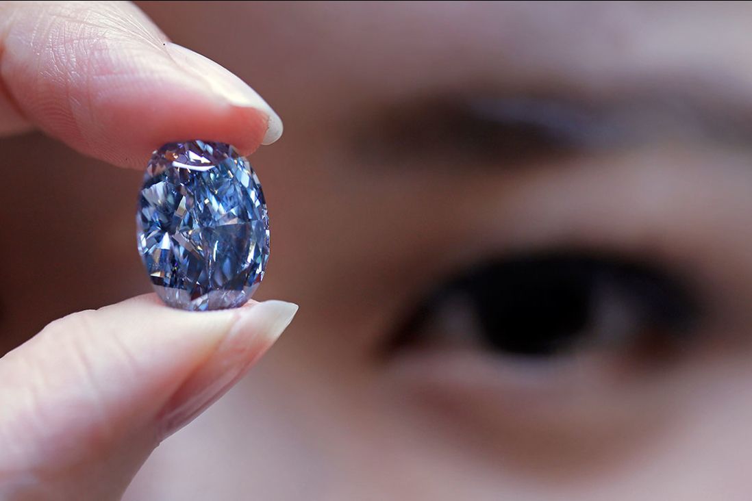 The Millennium Blue diamond is a 10.10 carat, oval-shaped stone sold by Sotheby’s Hong Kong in April 2016