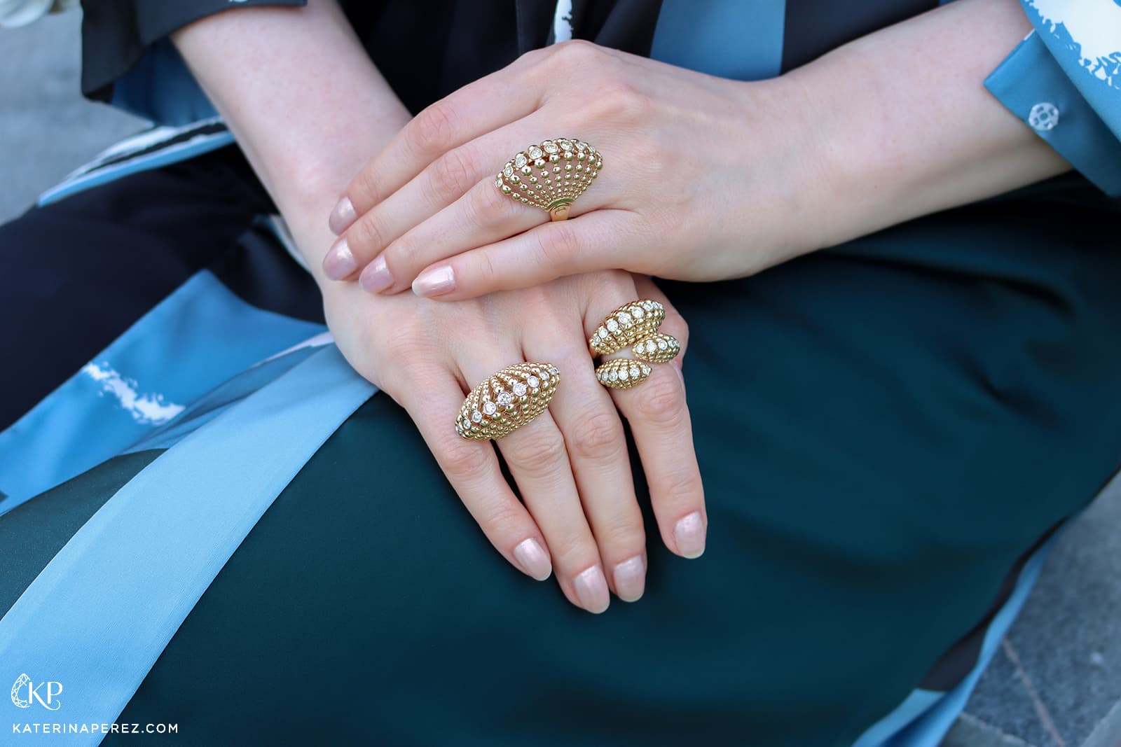  FerriFirenze 18k yellow gold and champagne diamond rings from the Bubbles collection