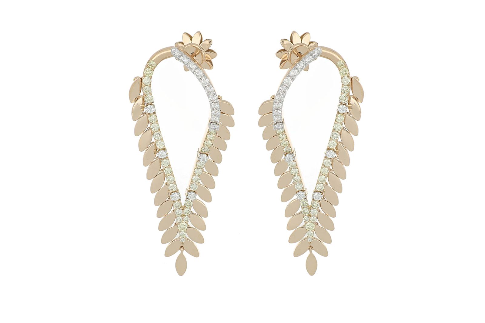  FerriFirenze Spettinato Rania earrings in 18k rose gold with 1.17 carats of white diamonds and 1.77 carats of champagne diamonds 