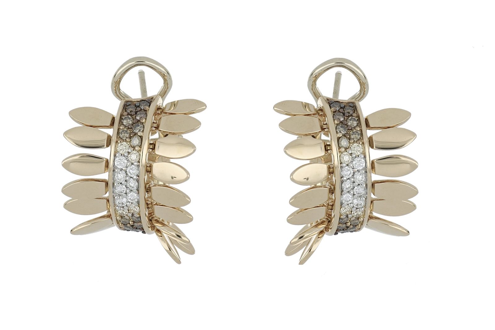  FerriFirenze Spettinato earrings with white, brown and champagne diamonds in 18k yellow gold 
