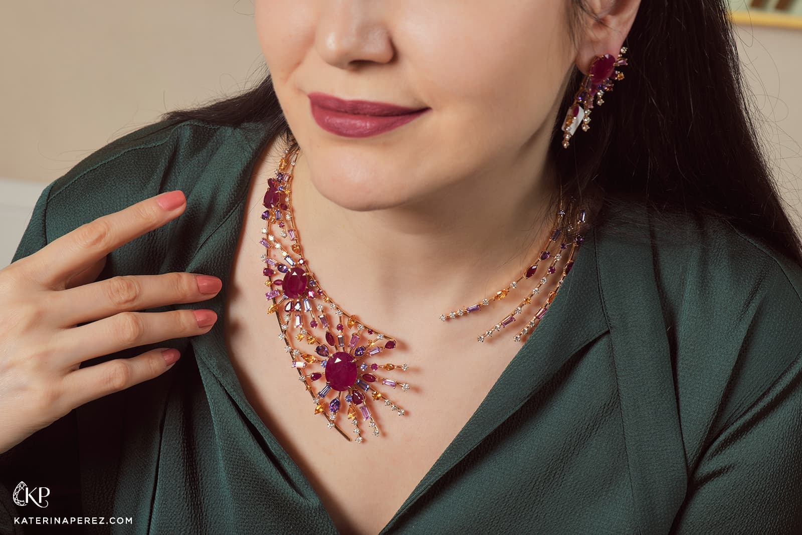  Bayt Damas Fireworks High Jewellery necklace with oval-shaped rubies, coloured gems and diamonds