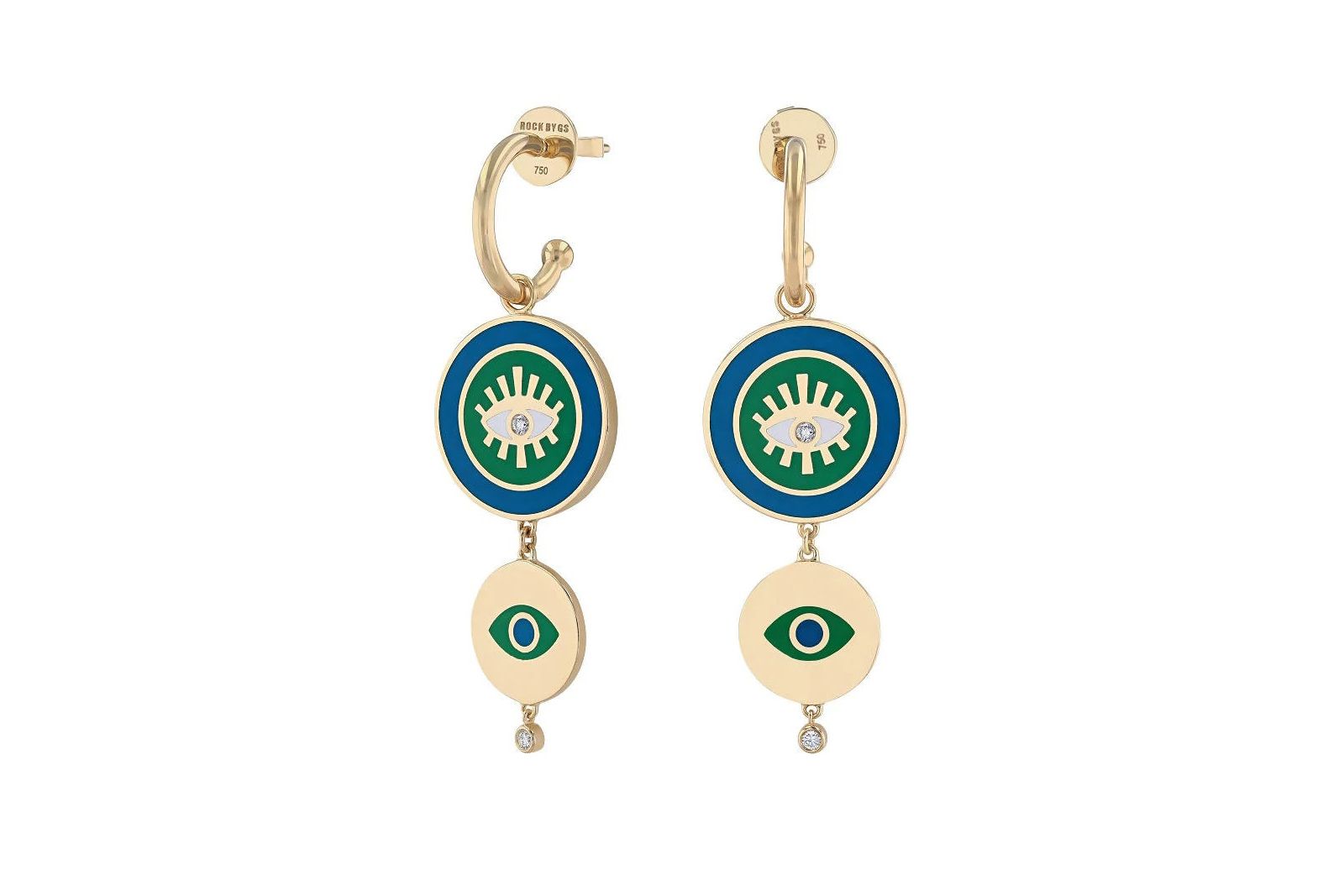  Rock by GS Crazy Eyes earrings with diamonds and coloured enamel in 18k yellow gold