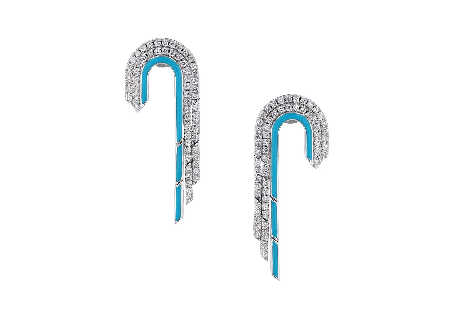  Rock by GS Art Deco earrings with 1.64 carats of diamonds and blue enamel in 18k white gold