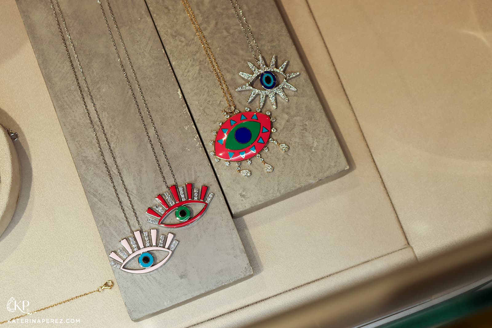  Rock by GS Crazy Eyes pendants with diamonds and enamel in 18k gold 