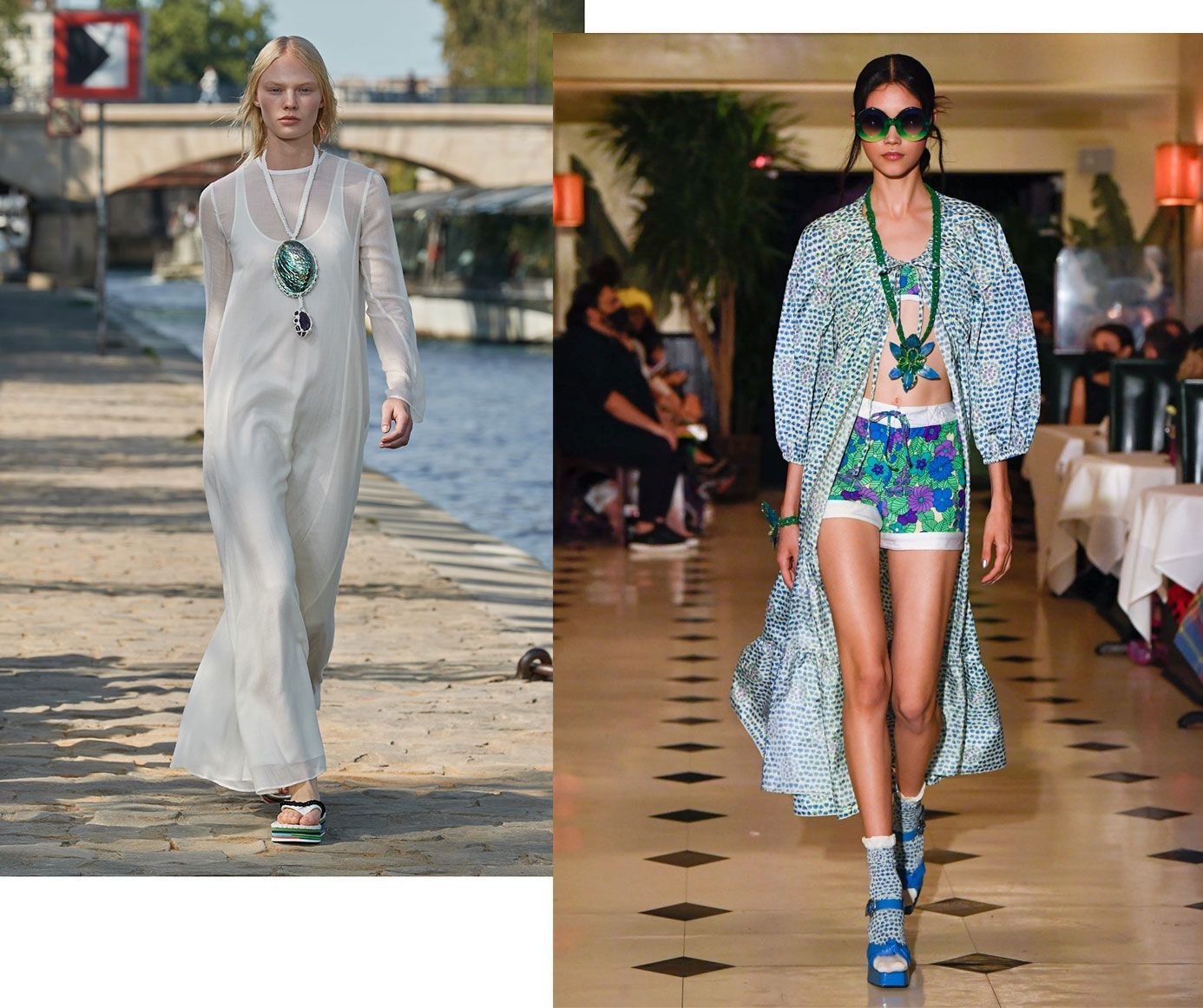  Models walk the runway at Chloe (left) and Anna Sui for SS22