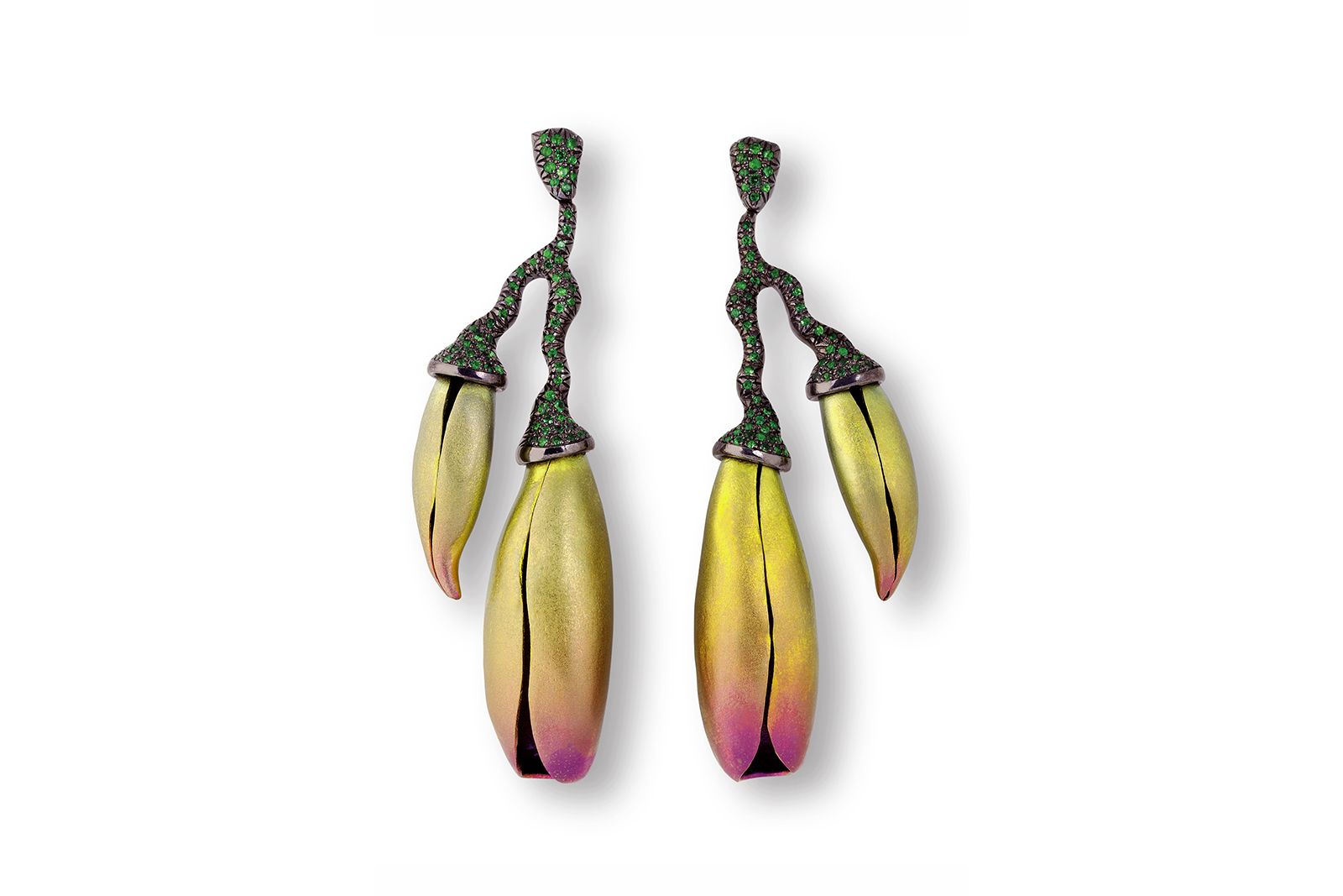 Fire Belleflower earrings by Jose Marin
