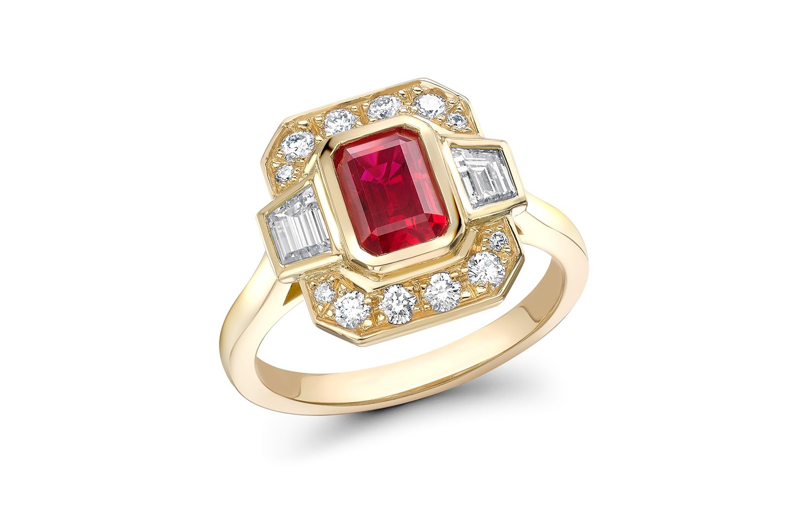  A 1920s inspired bespoke ruby and diamond ring by Emma Clarkson Webb