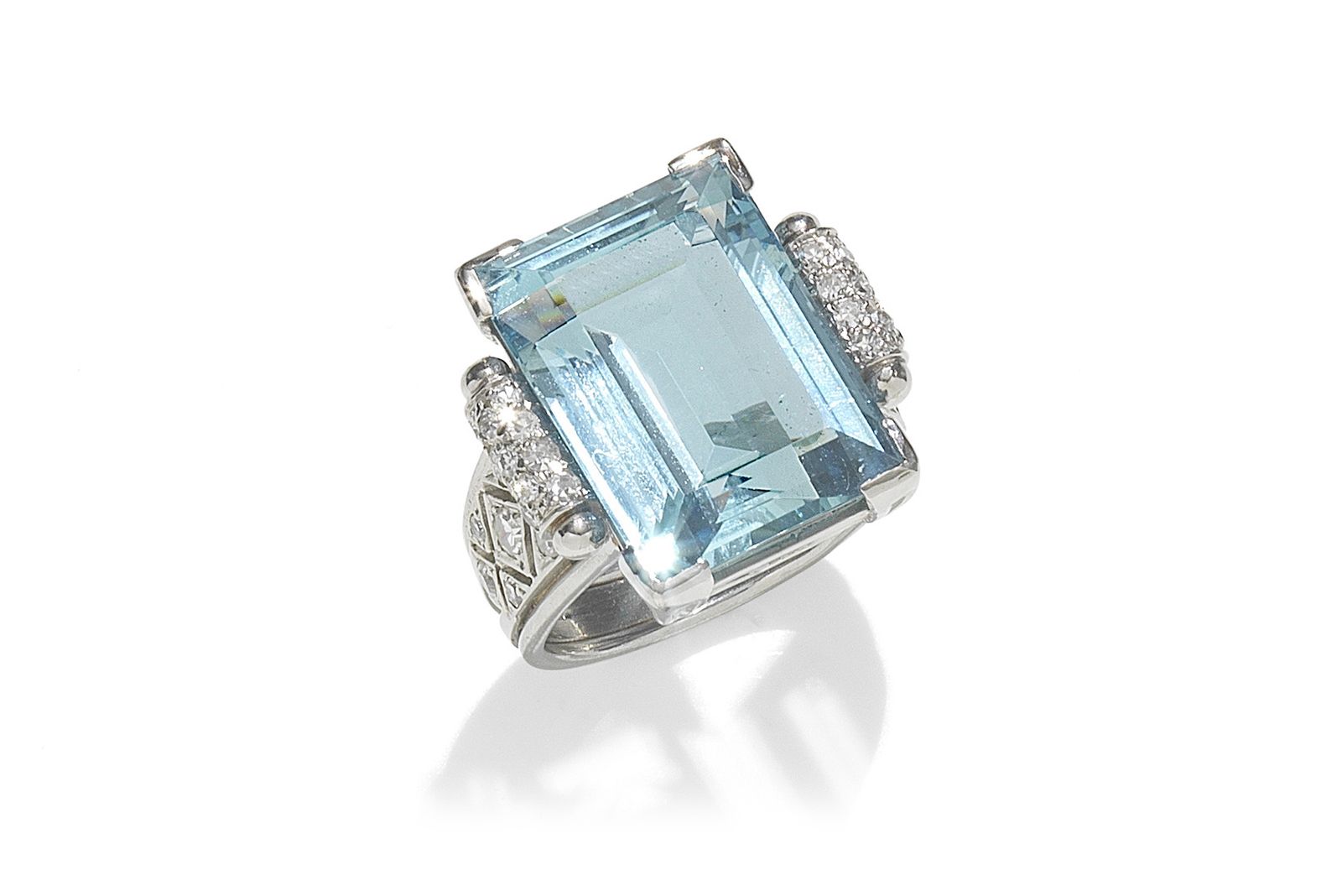 A Boivin aquamarine and diamond ring, circa 1935, sold by Bonhams 