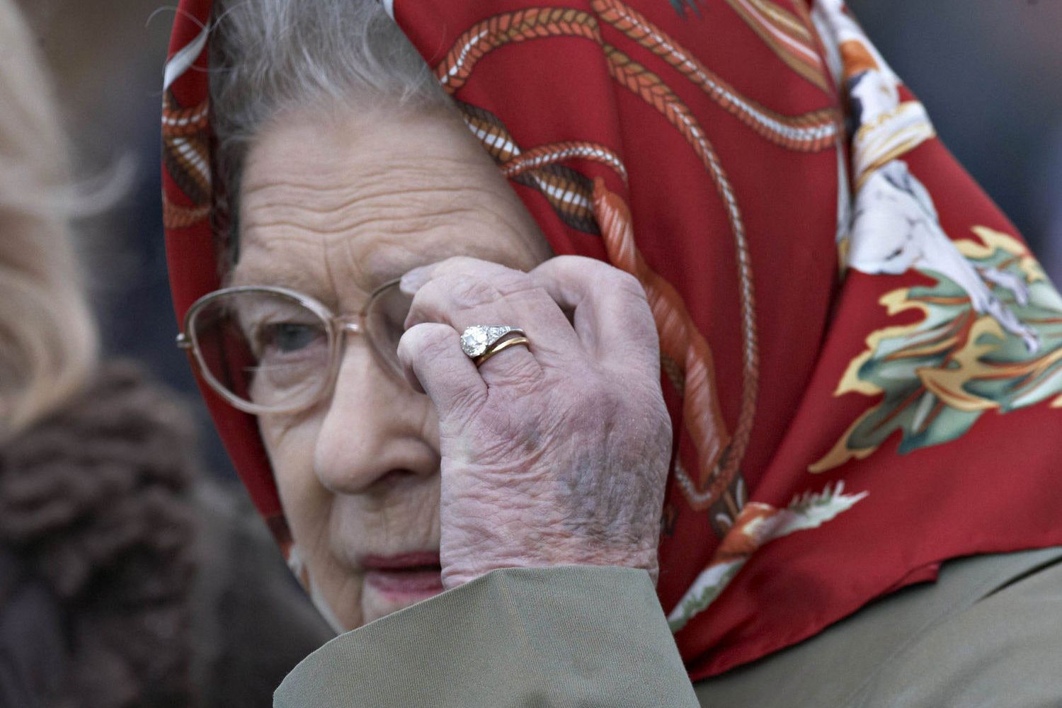 Queen Elizabeth II wearing her engagement ring 