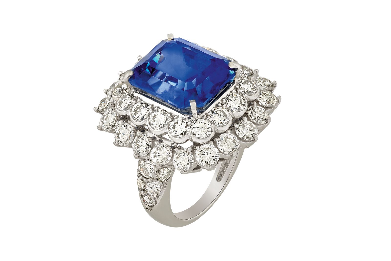 Van Cleef & Arpels Heritage Collection ring from 1967 with a 13.20 carat rectangular-cut Burmese sapphire and diamonds 