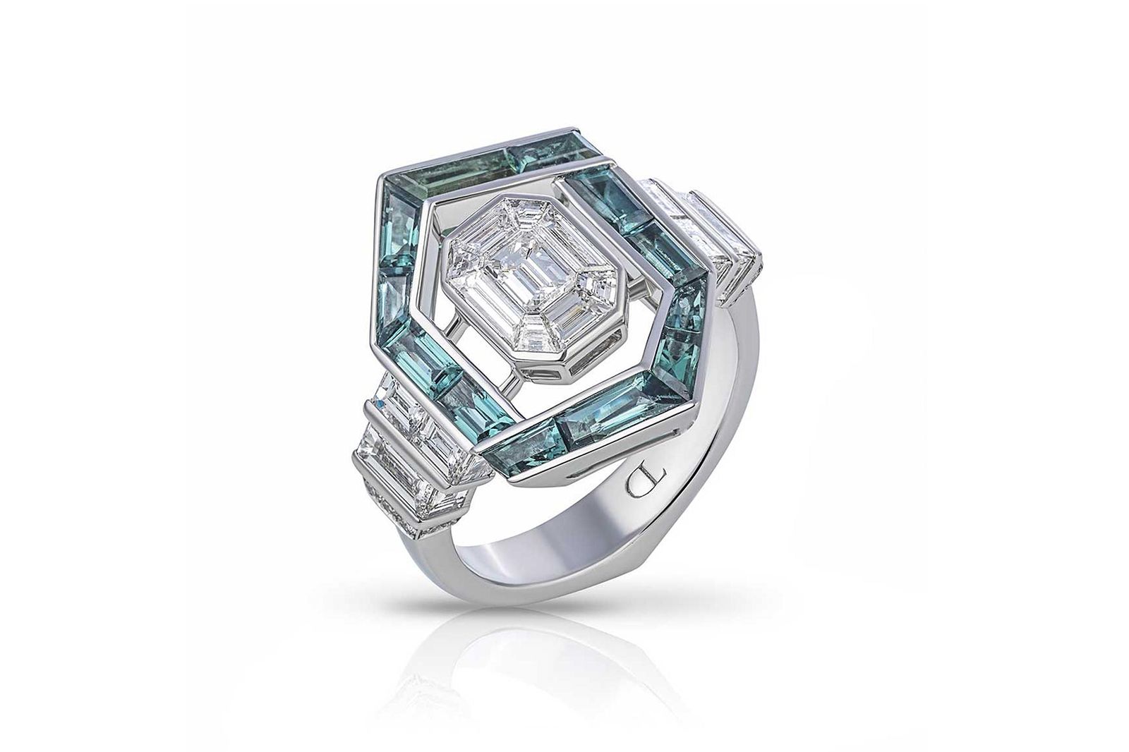  Tomasz Donocik tourmaline and invisible-set diamond engagement ring 