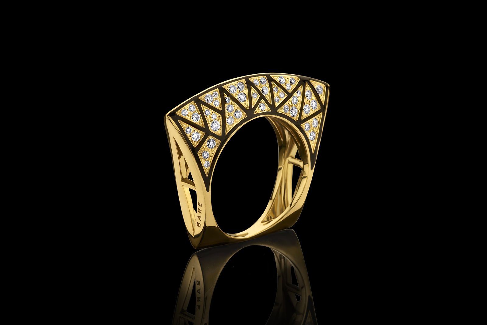  BARE by Dries Criel Lotus ring in yellow gold with black enamel
