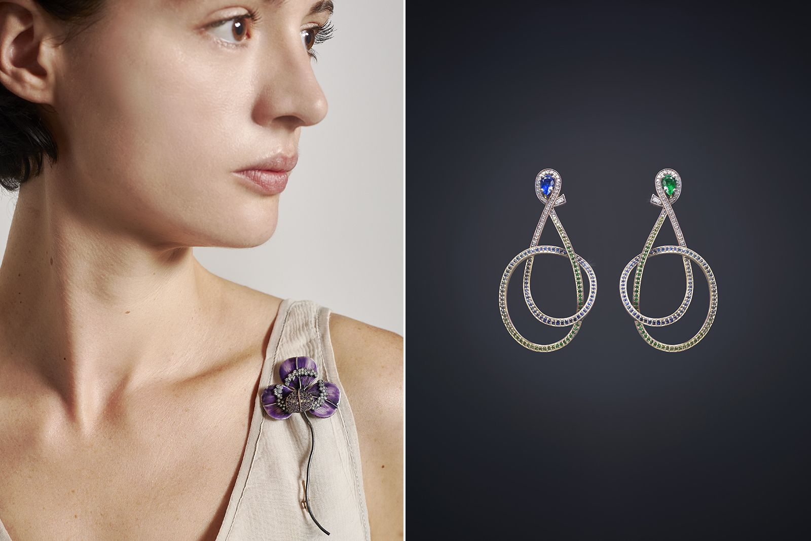  Luz Camino Purple Clover brooch and Rainbow earrings 