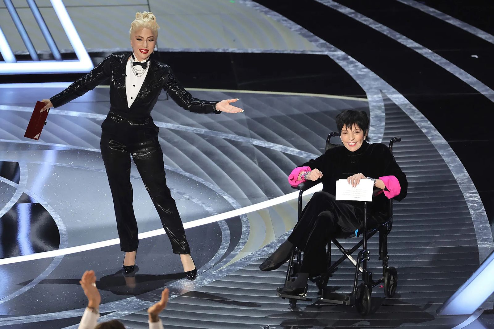 Lady Gaga wearing Tiffany & Co. diamond jewels at the Oscars 2022 with Liza Minnelli