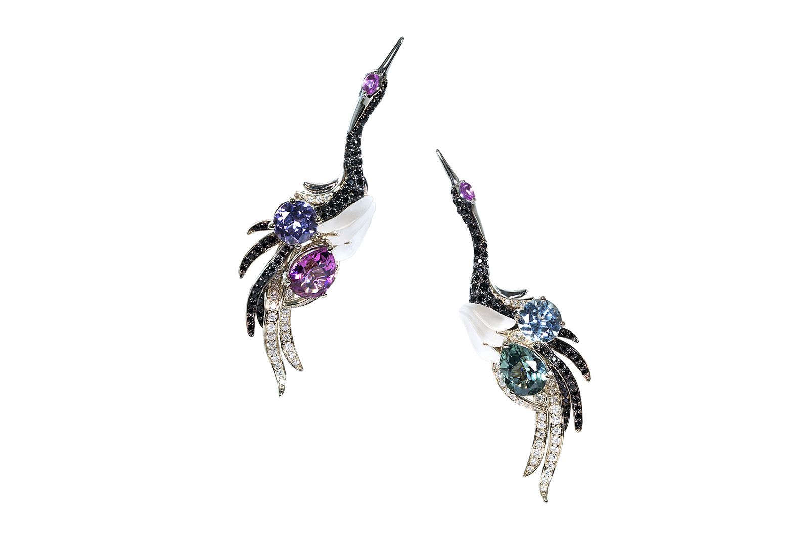  Paradise in Harmony Crane earrings from the Portraits of Porcelain collection by Simone Jewels