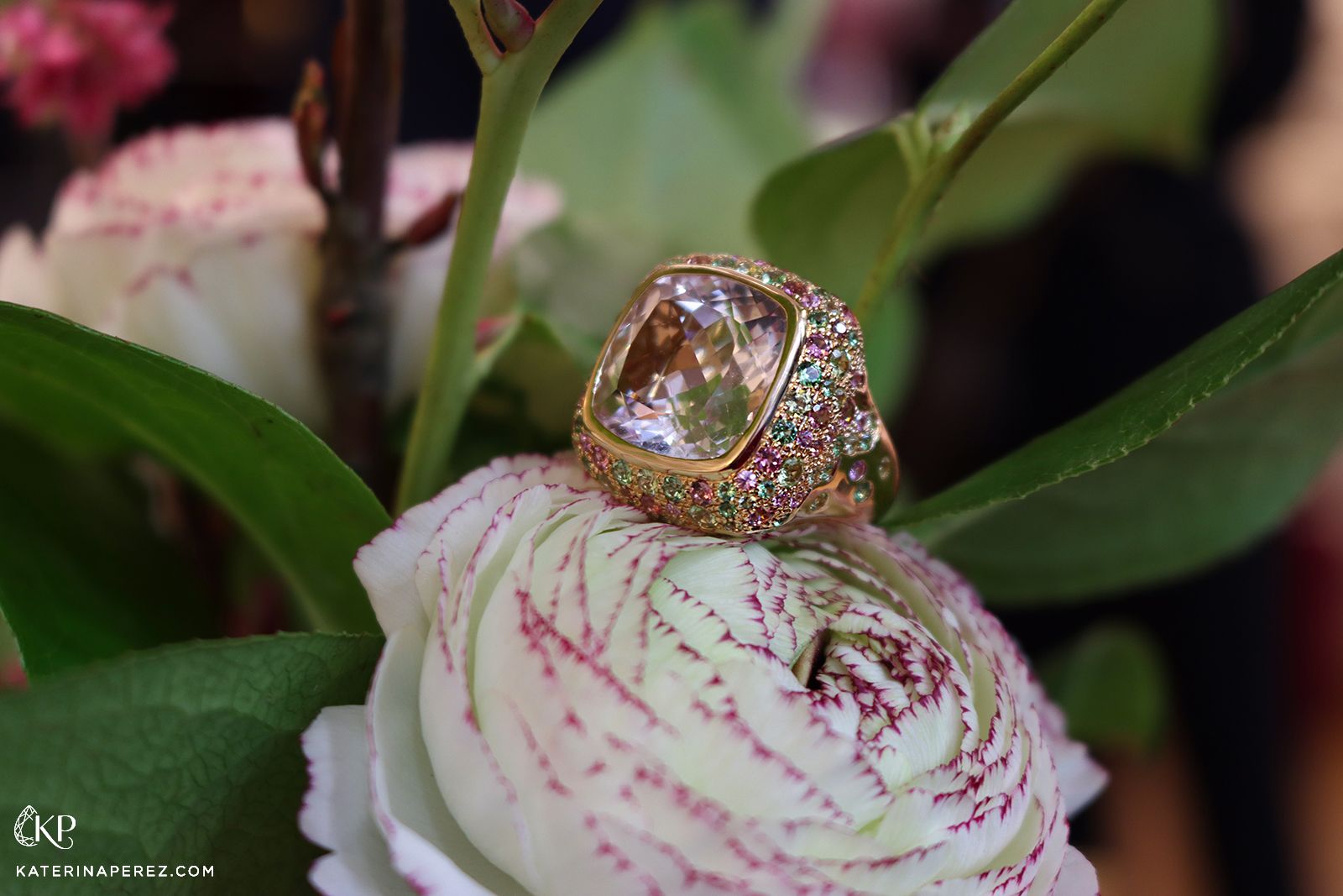 A cushion-shaped gemstone cocktail ring by Isabelle Langlois
