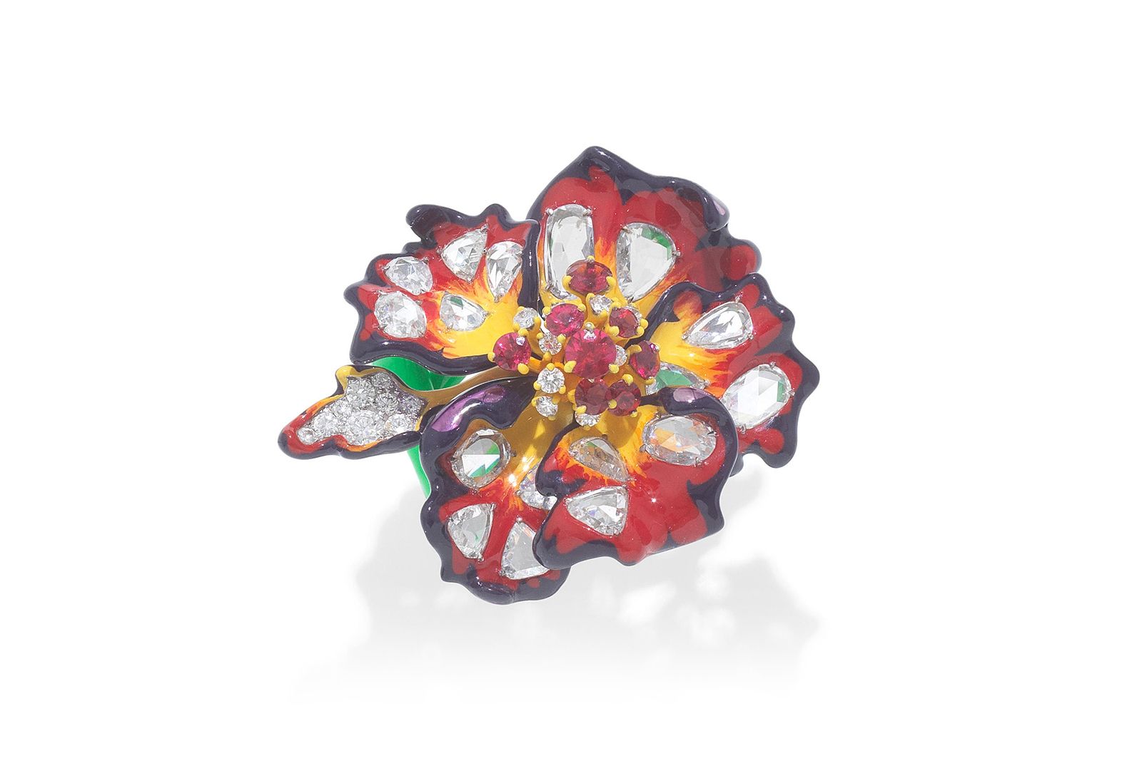  Dior Egratigna Chipie ring from the 2008 Milly Carnivora collection with vivid enamel, diamonds and a central spinel on a neon green enamel vine (Lot 202, estimate £15,000 - £20,000)