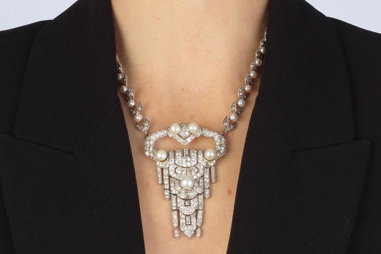 Boucheron Art Deco diamond and pearl waterfall pendant brooch (Lot 226, estimate £35,000 - £40,000), due to be sold by Bonhams at its upcoming London Jewels auction