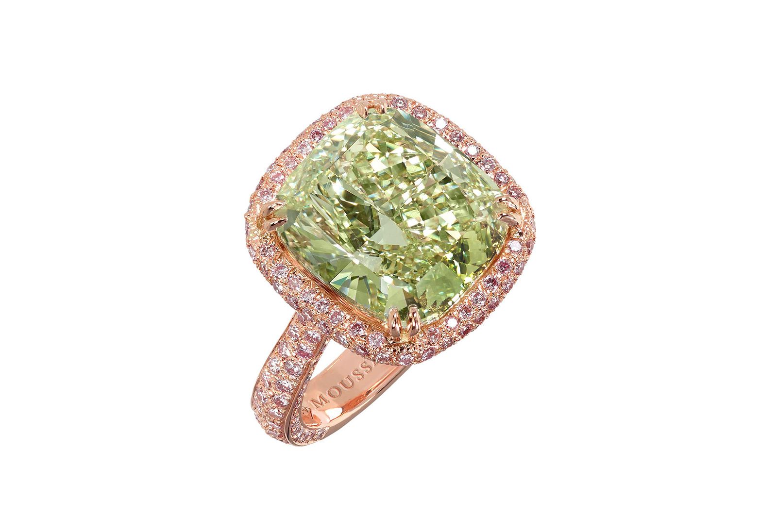 6.51 carat Natural Fancy Yellowish Green diamond ring by Moussaieff