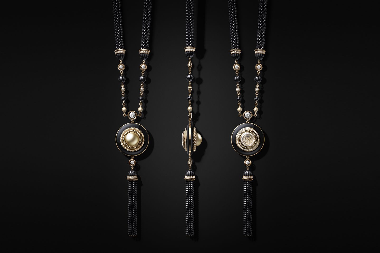 Hors Série Mademoiselle Privé Bouton Golden Pearl Motif watch necklace by Chanel