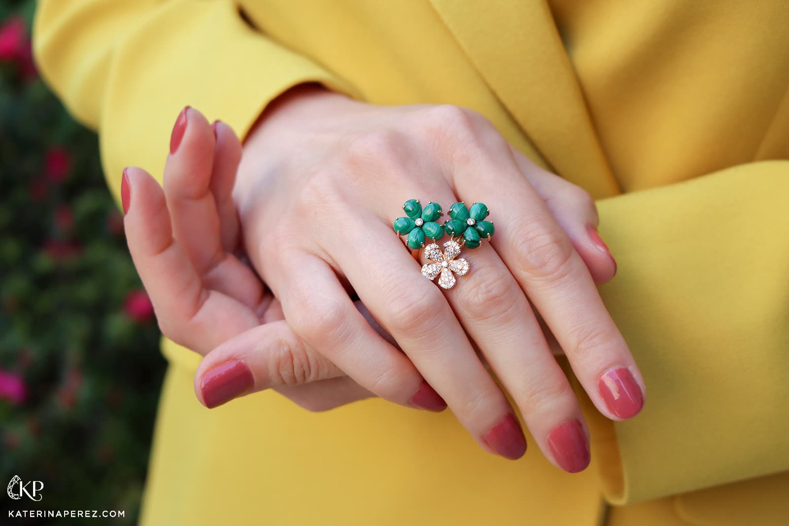  Cesare Pompanon 1936 malachite and diamond flower ring 
