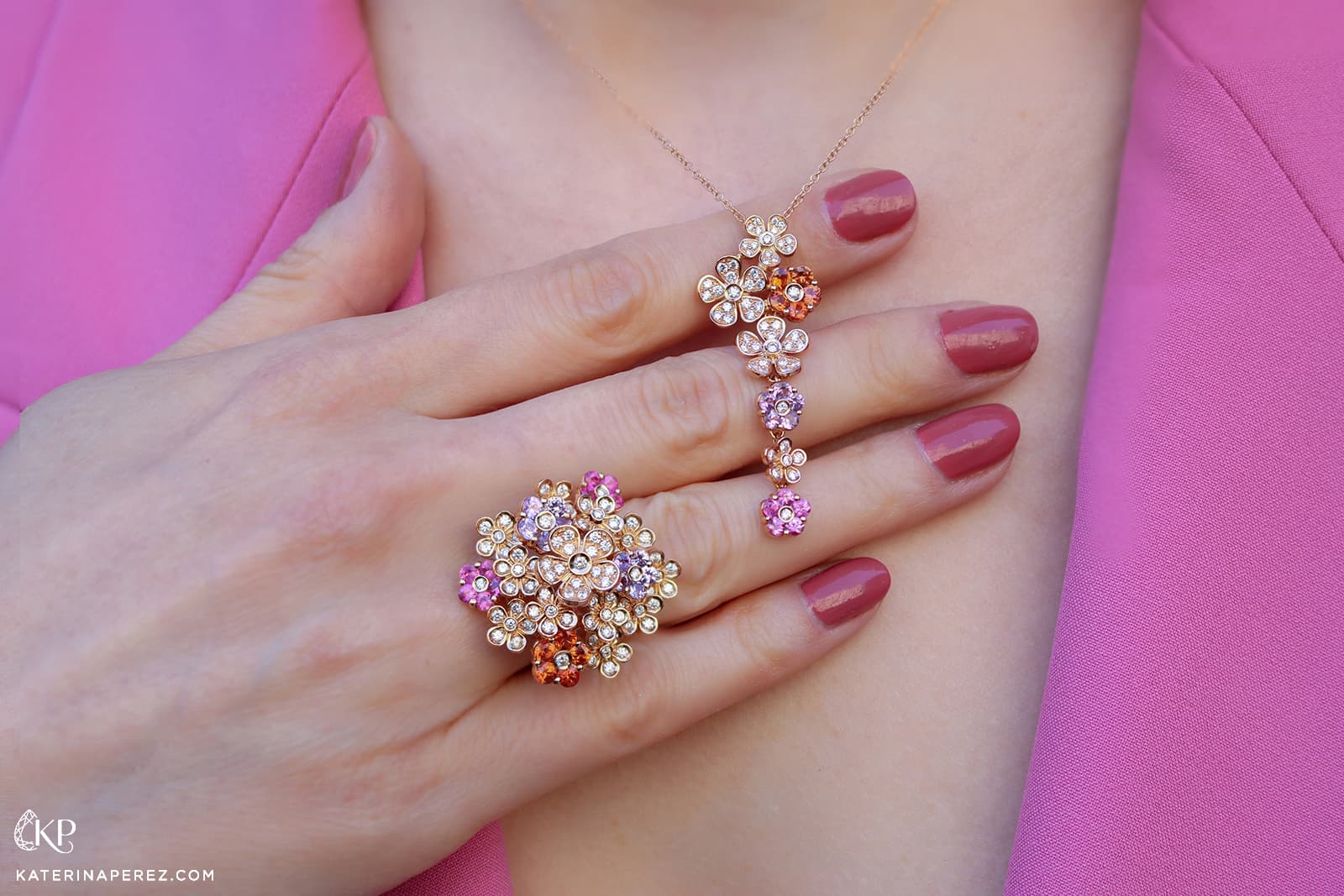  Cesare Pompanon 1936 matching ring and necklace suite inspired by flowers 