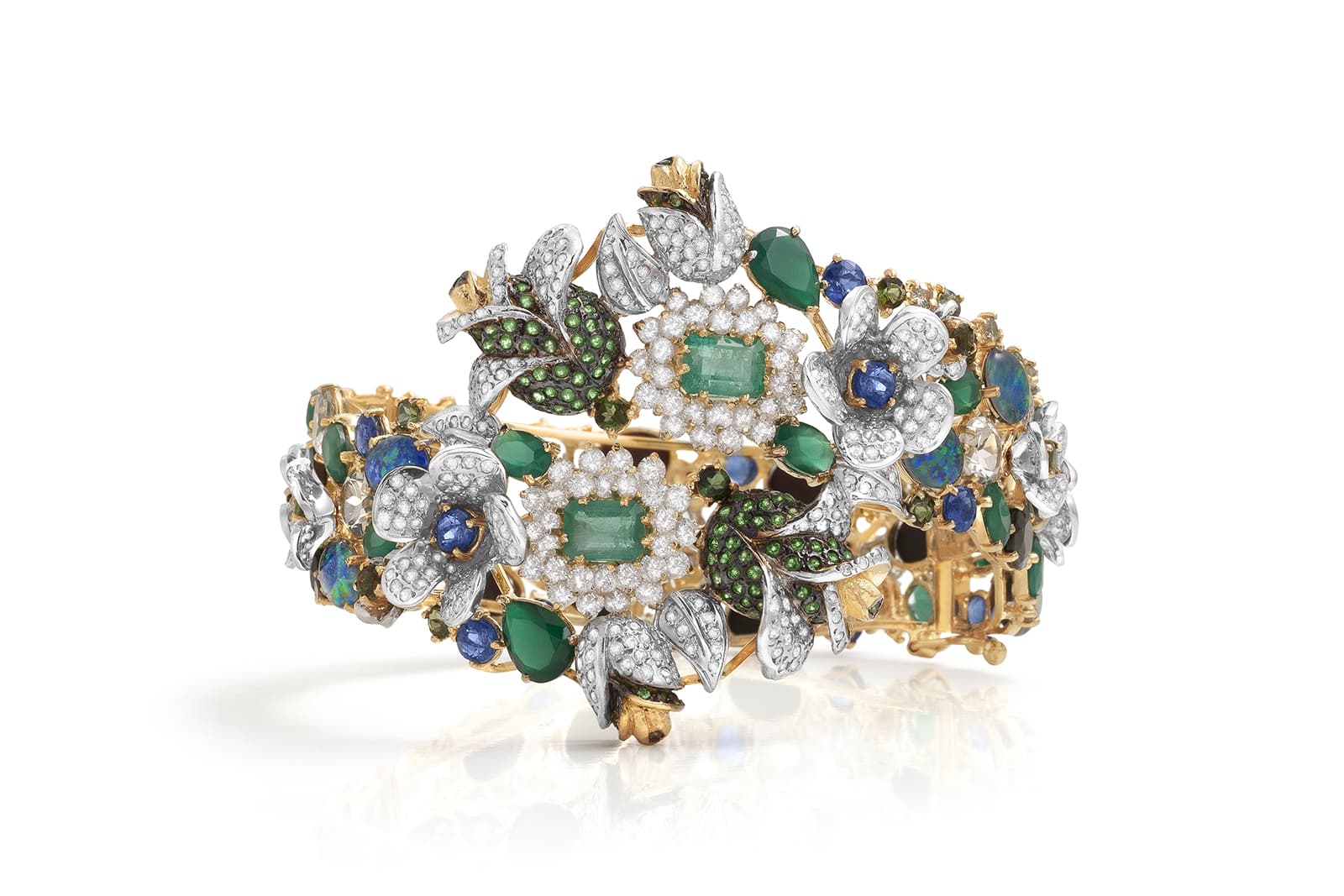  Goldesign floral cuff bracelet with emeralds and diamonds 