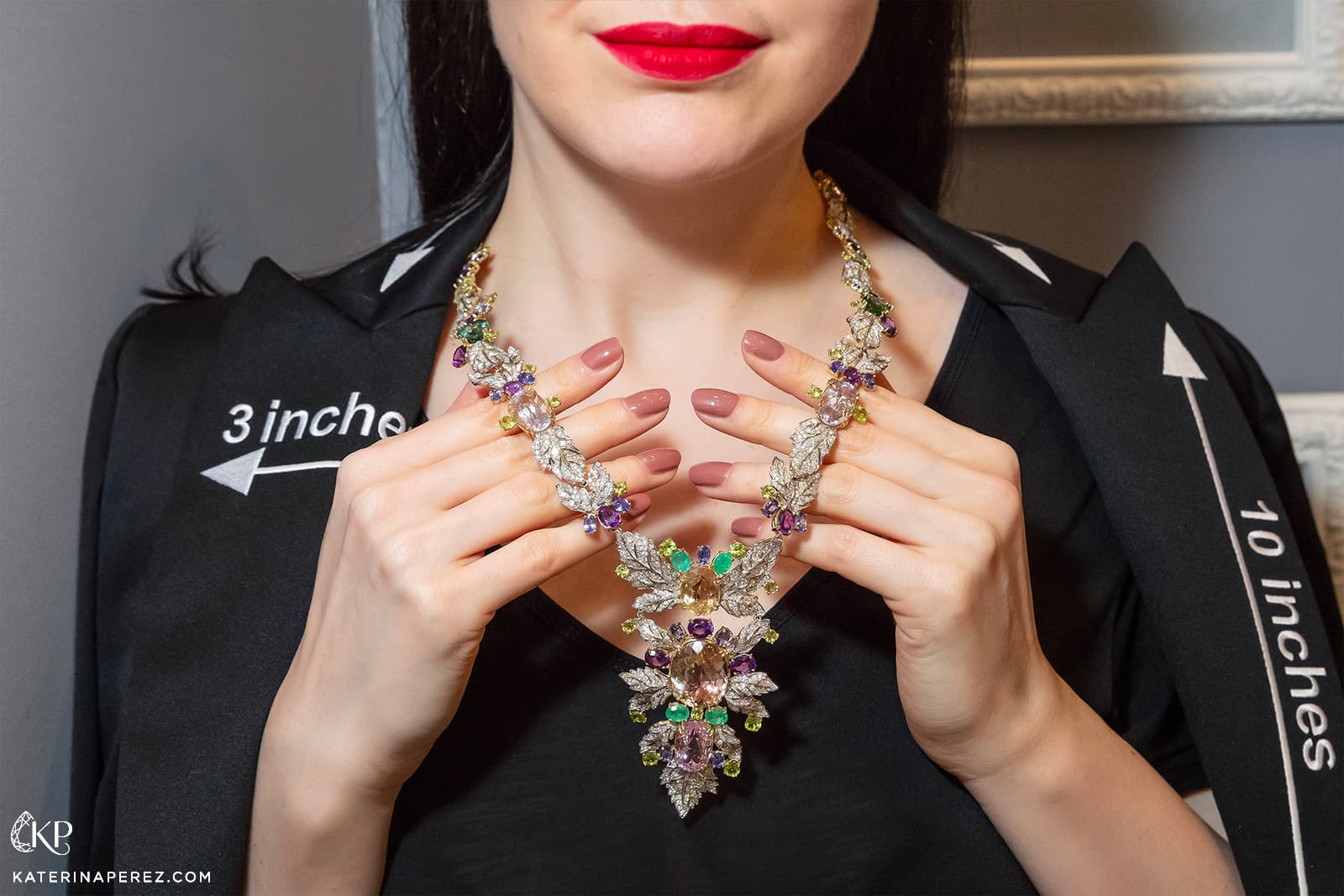  Goldesign floral necklace with coloured gemstones and diamonds