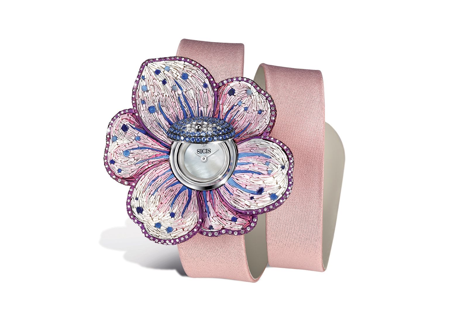  SICIS Candy Garden micro-mosaic watch with a satin strap 