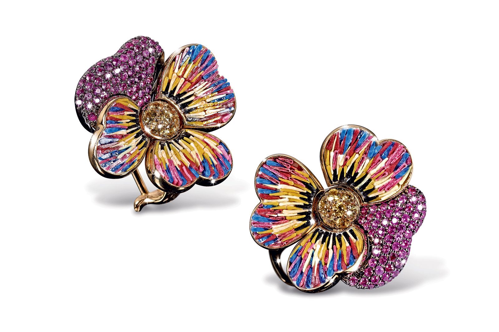  SICIS Printemps Mon Amour ring with coloured gemstones and micro-mosaic petals 