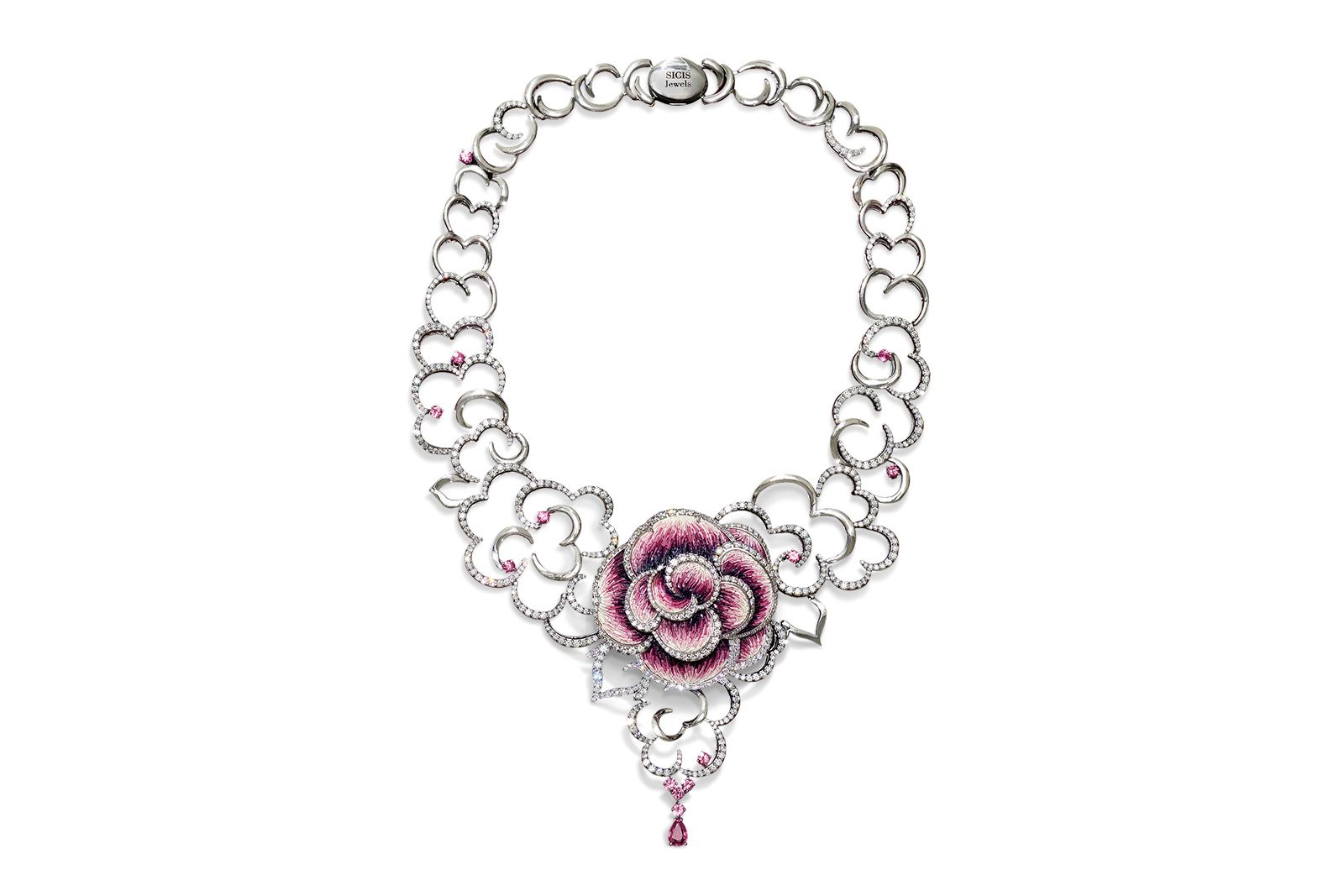  SICIS Rose Carpet necklace with a micro-mosaic flower 