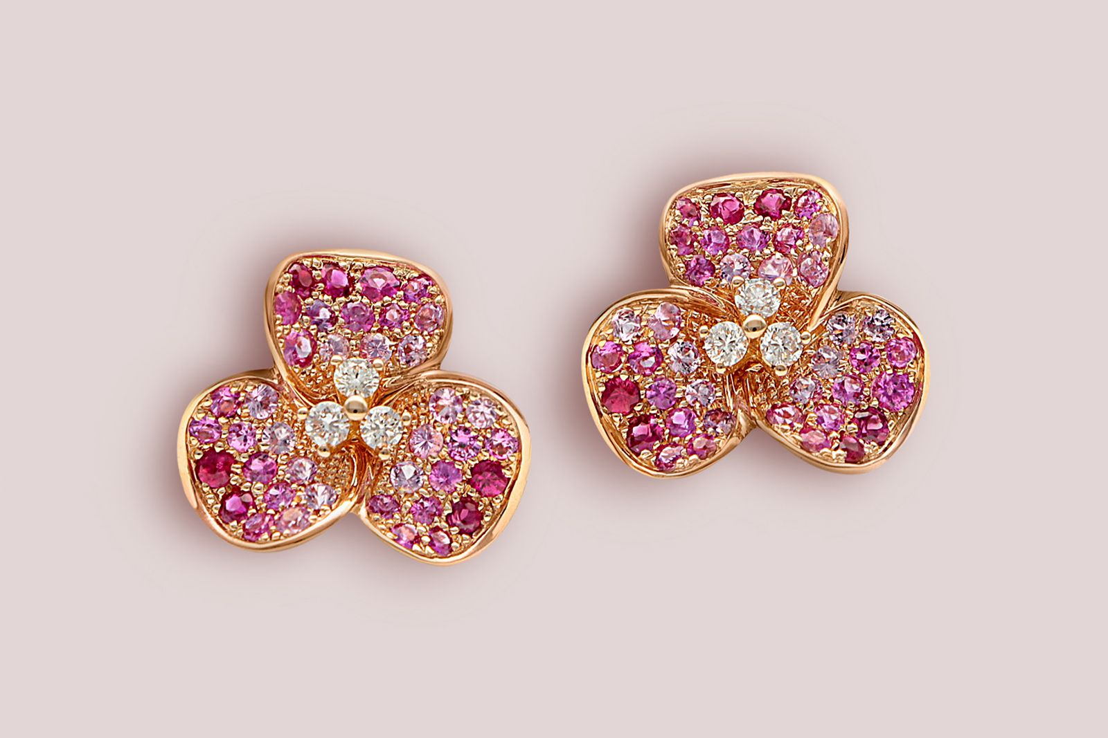 Leo Pizzo Flora collection earrings with pink sapphires and diamonds