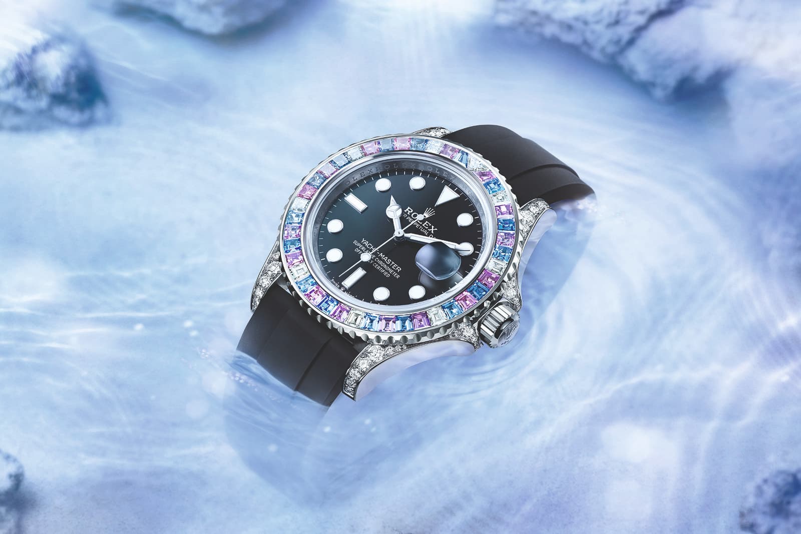 Rolex Oyster Perpetual Yacht-Master 40 mm in white gold with diamonds and sapphires