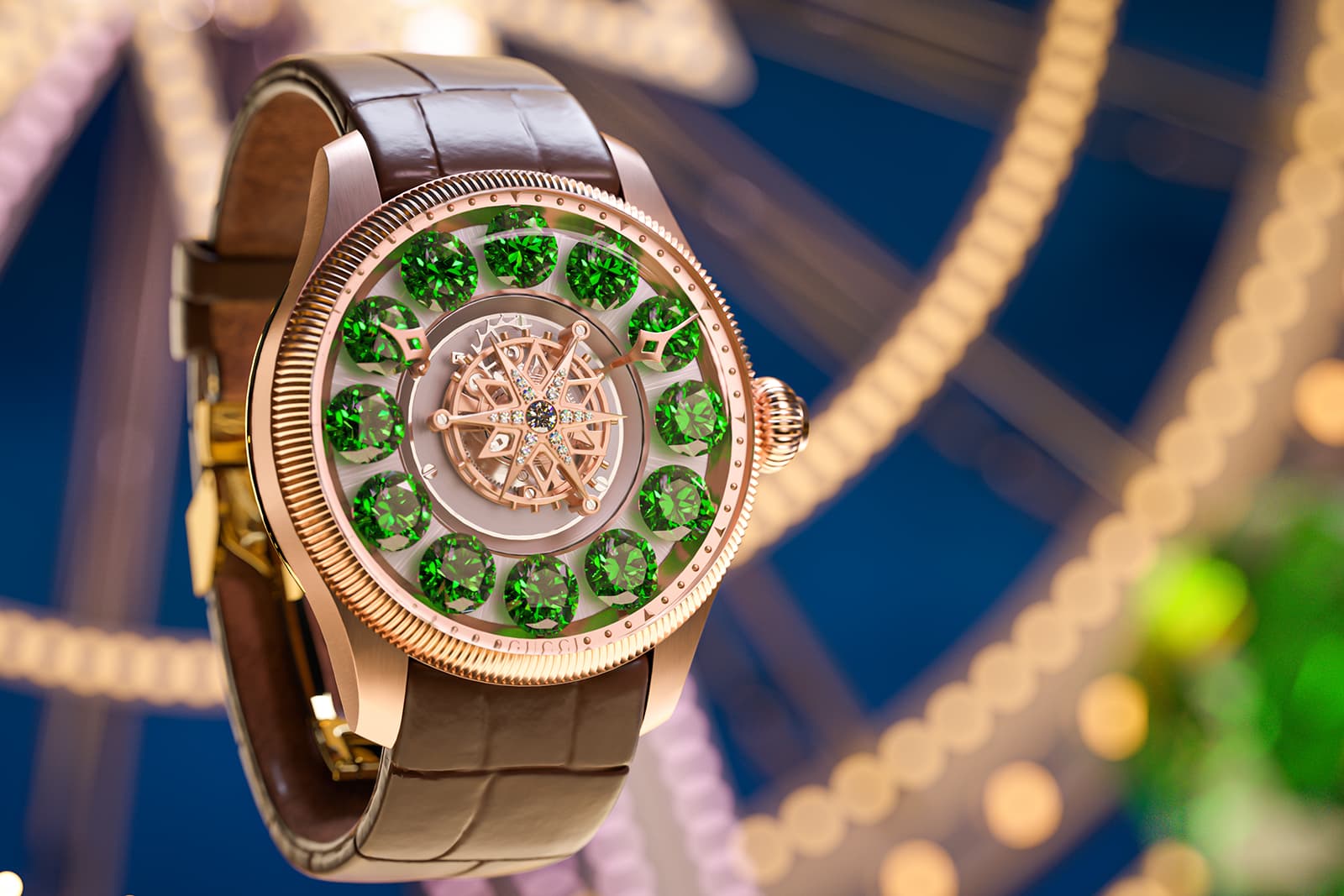 Gucci G-Timeless Planetarium watch with a rotating wheel of tsavorite garnets 