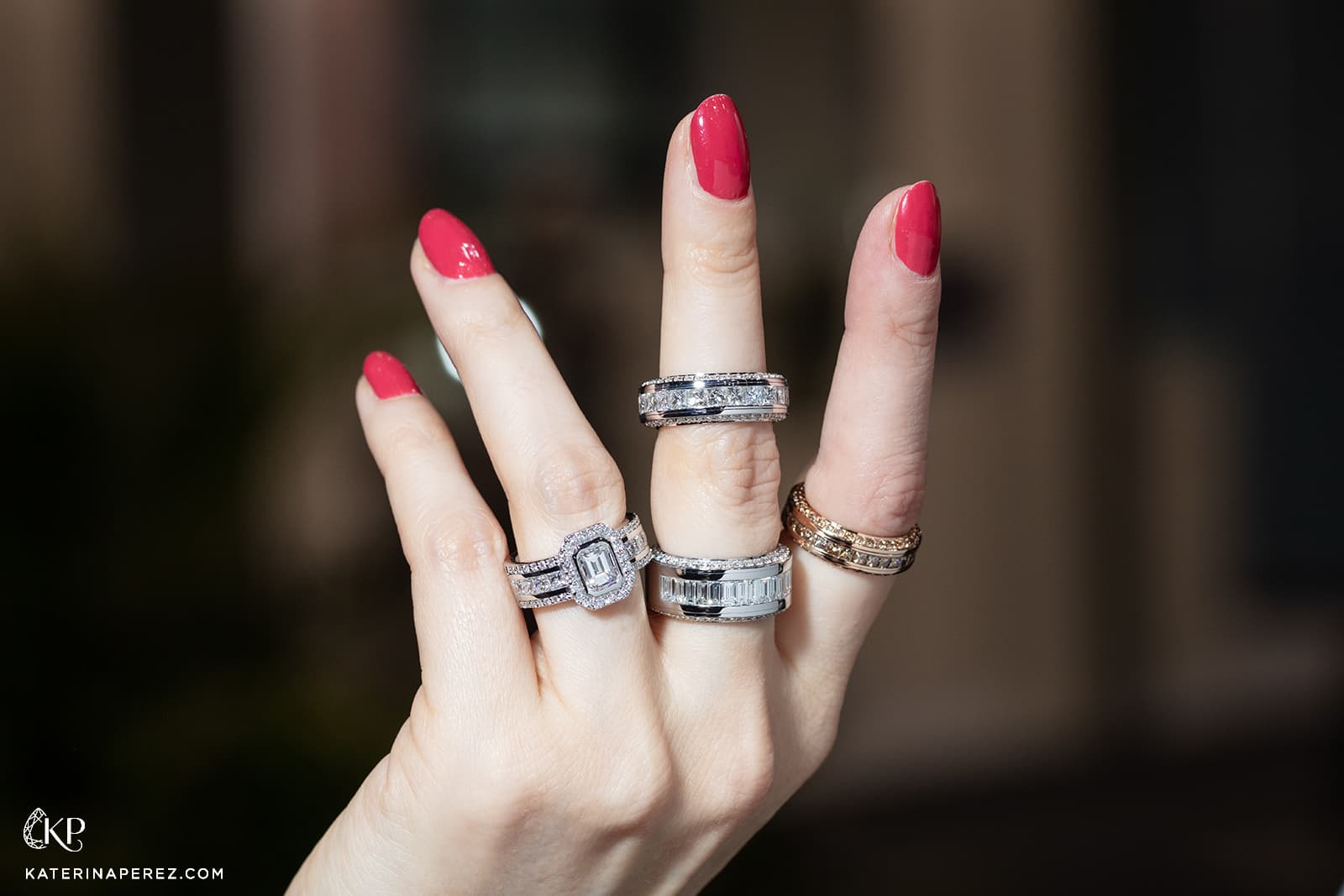  Leo Wittwer diamond-set rings in white and rose gold