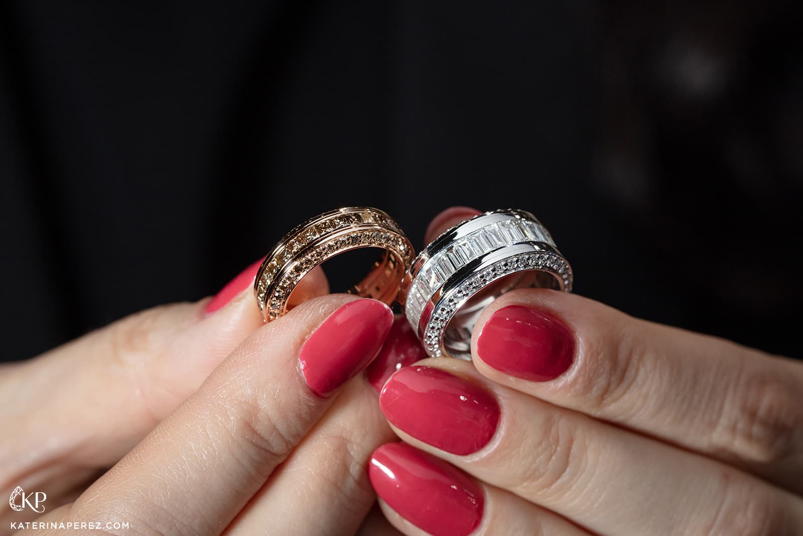  Leo Wittwer unisex diamond-set rings in white and rose gold 
