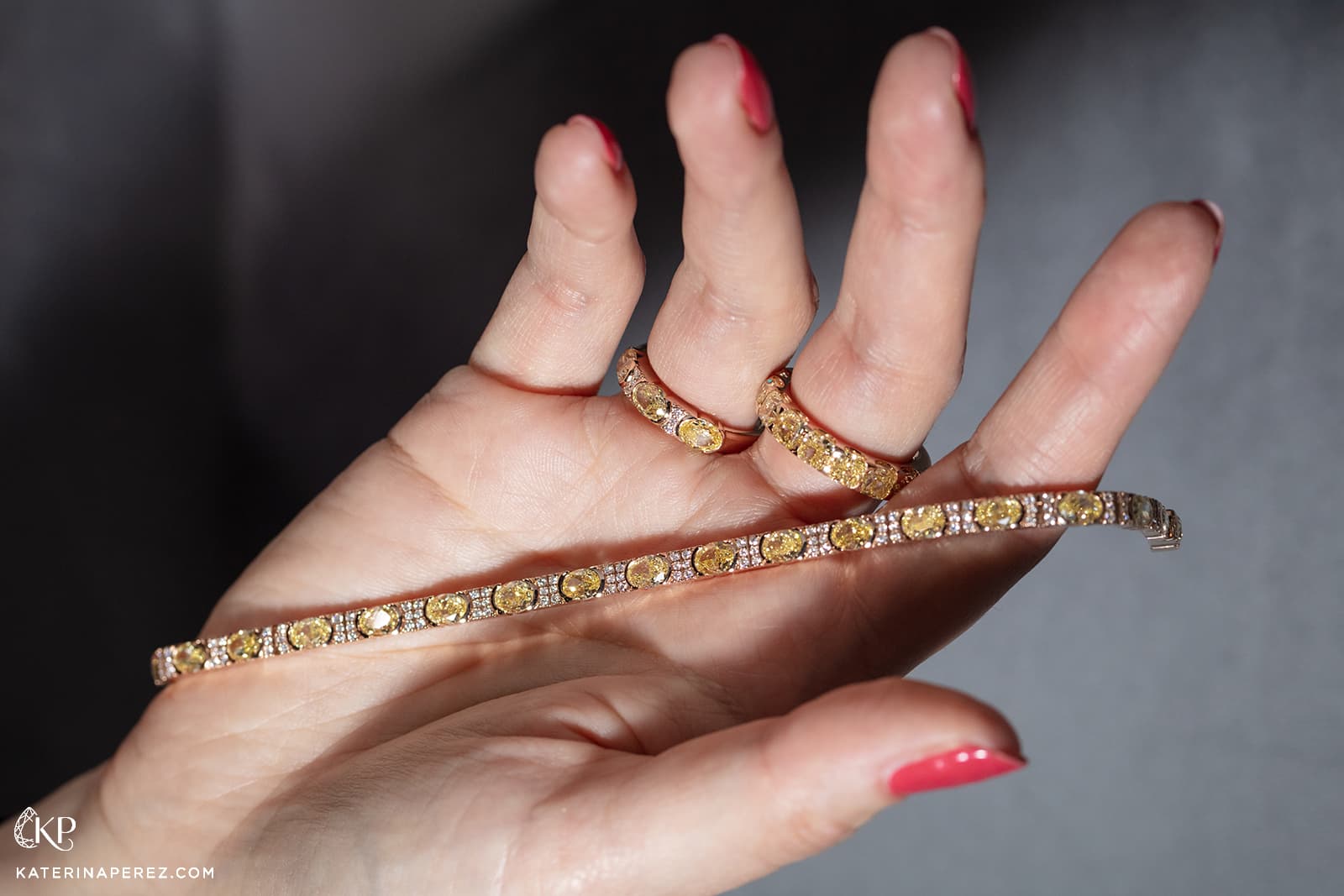 Leo Wittwer bracelet and rings set with diamonds