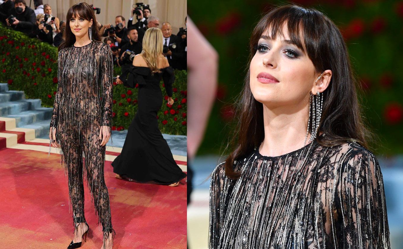  Dakota Johnson wears a pair of Messika x Kate Moss diamond earrings at the Met Gala 2022