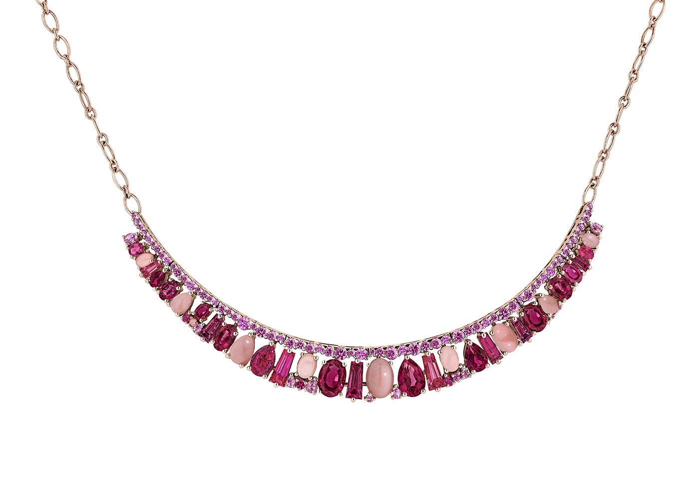  Garrard Blaze necklace with pink sapphire, rubellite and pink opal in 18k rose gold 