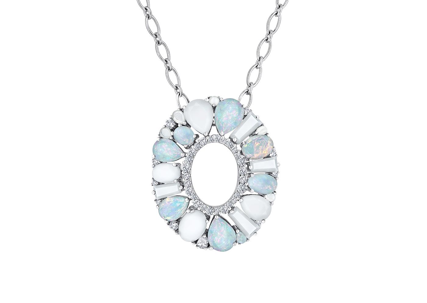 Garrard Blaze pendant with diamonds, opal, agate and mother of pearl in 18k white gold 