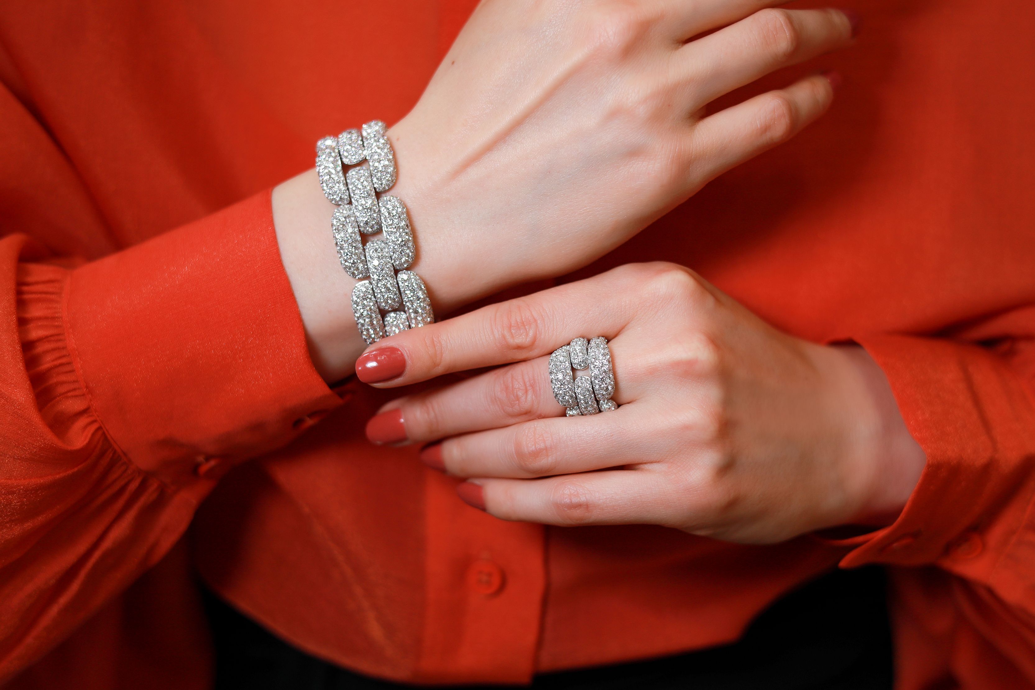 Marco Valente Stretch ring and bracelet with all surfaces covered in diamond pavé