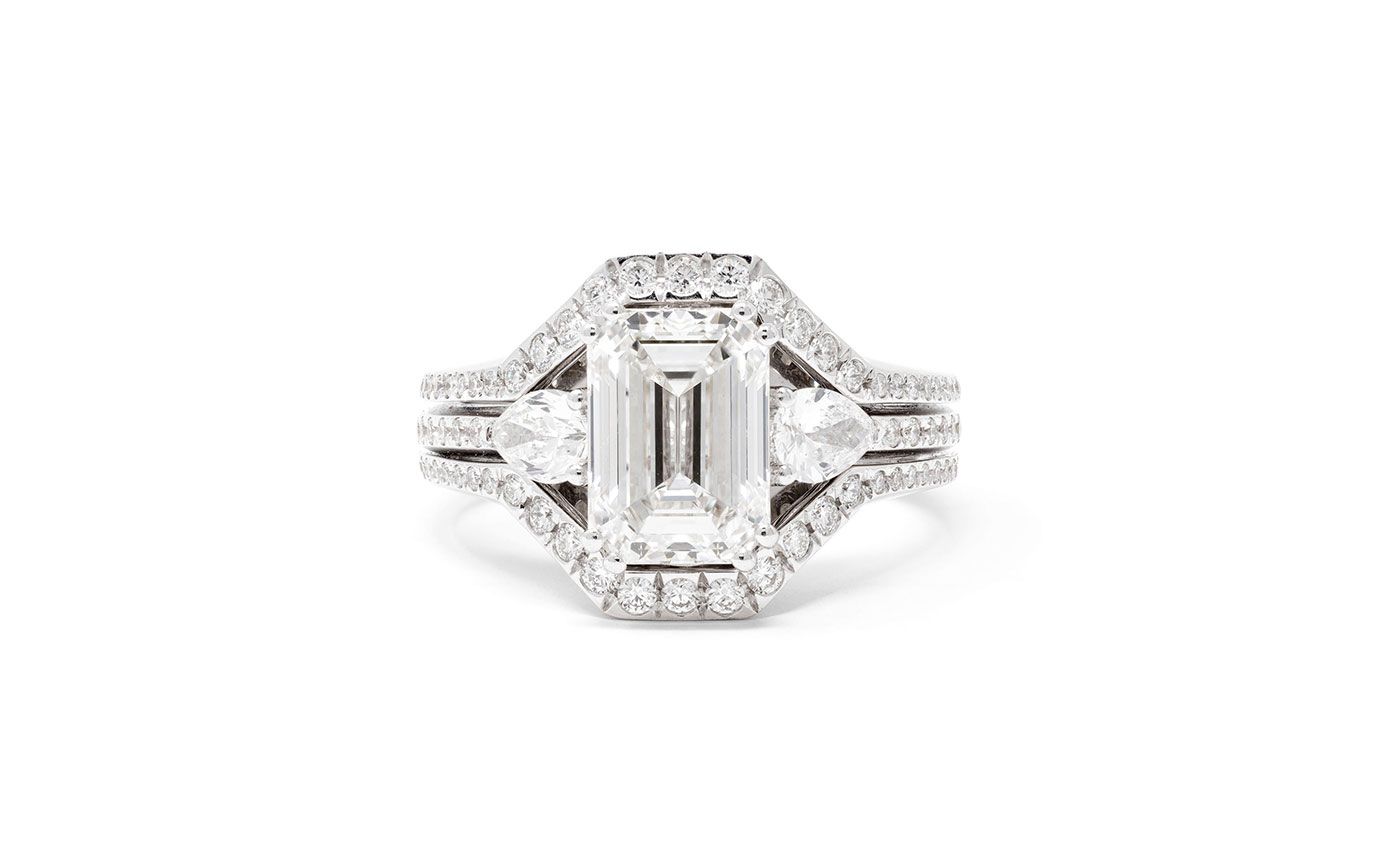  Marco Valente ring with a 2.51 carat emerald-cut diamond centre and a surrounding diamond jacket