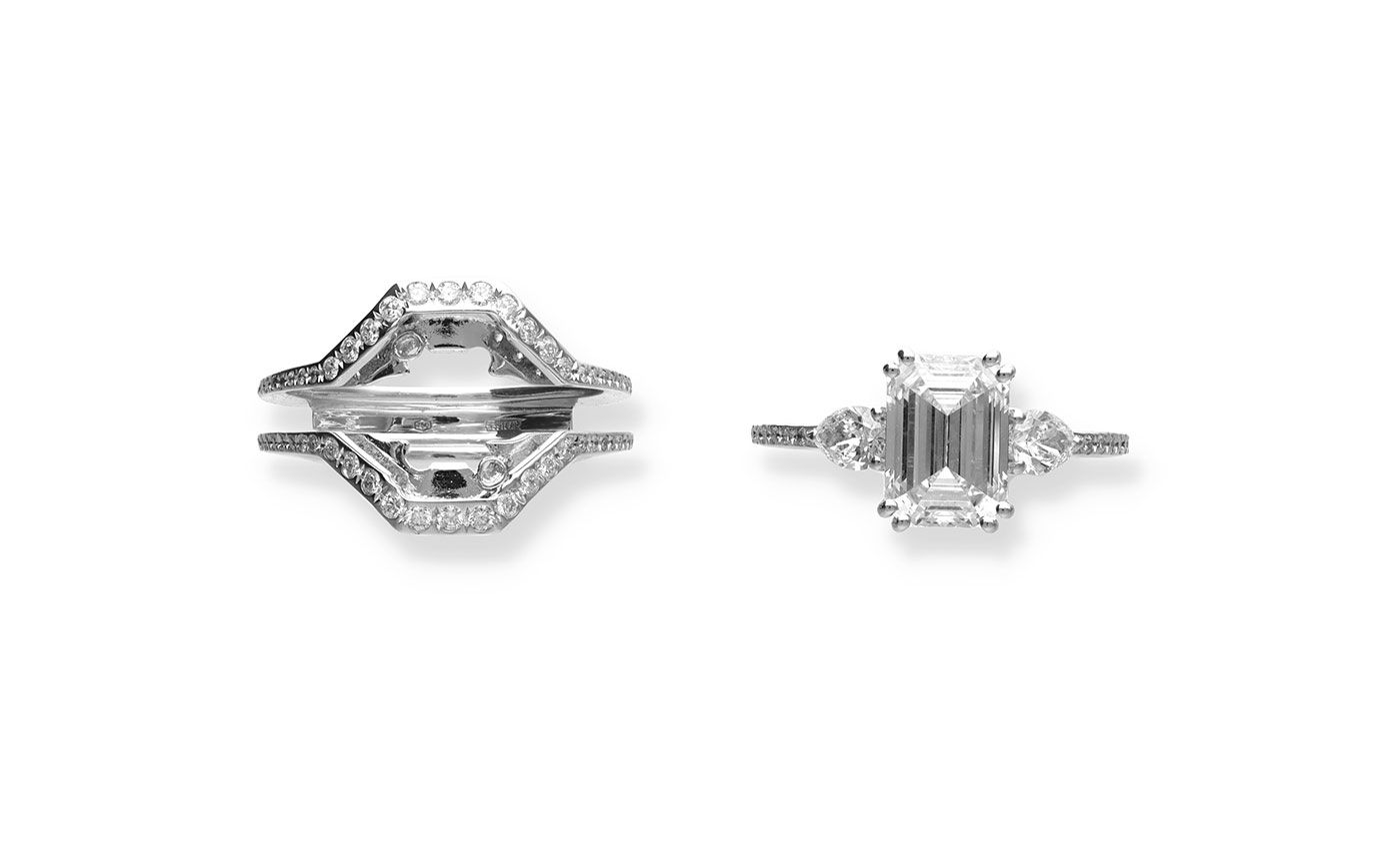  Marco Valente ring with a 2.51 carat emerald-cut diamond and a separate diamond-set jacket