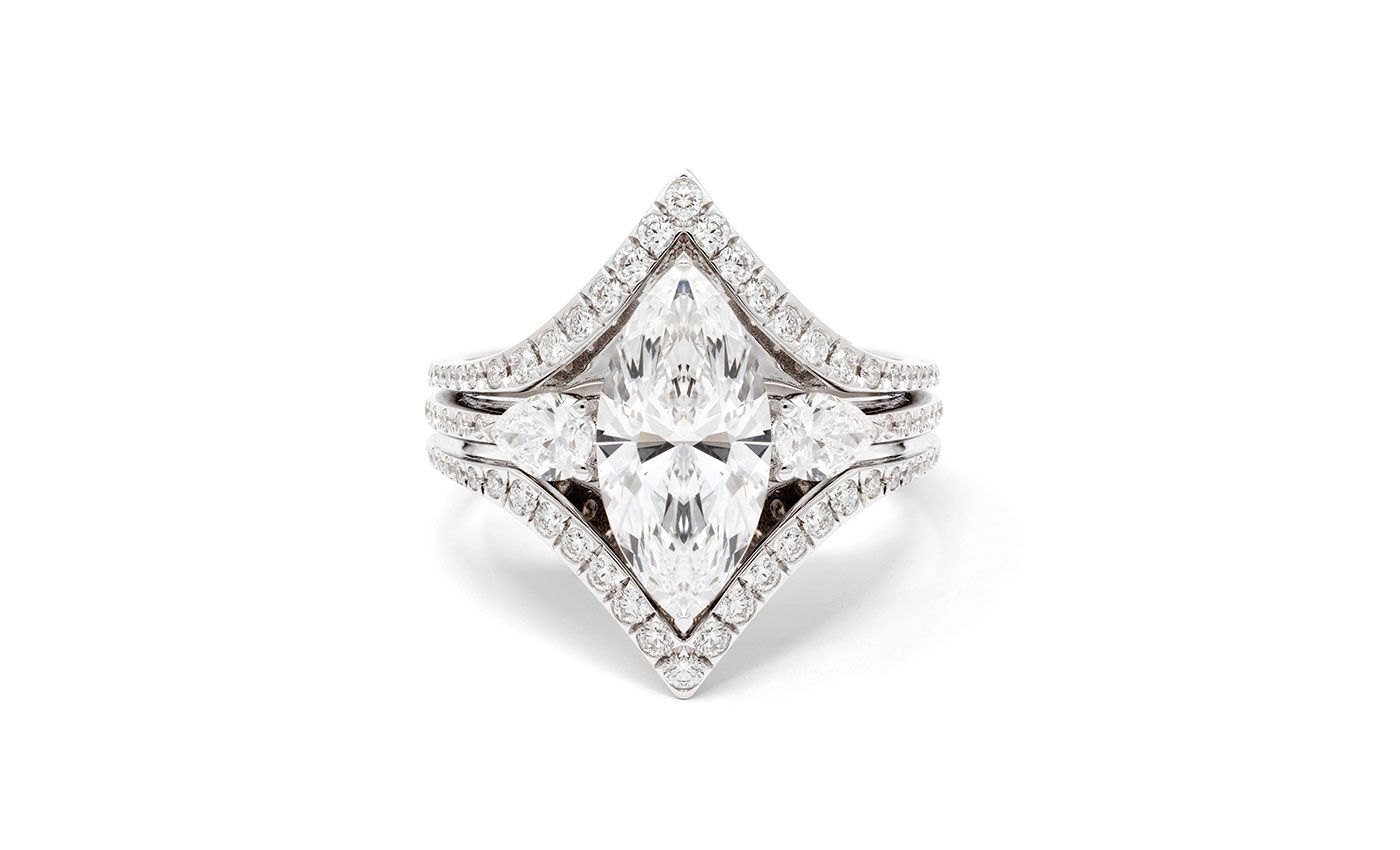 Marco Valente ring with a 2.51 carat marquise-cut diamond and a surrounding diamond jacket