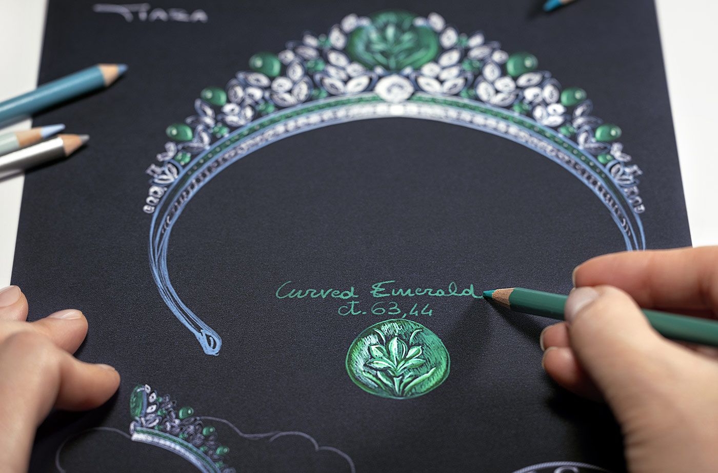  A sketch of the Bulgari Jubilee Emerald Garden tiara