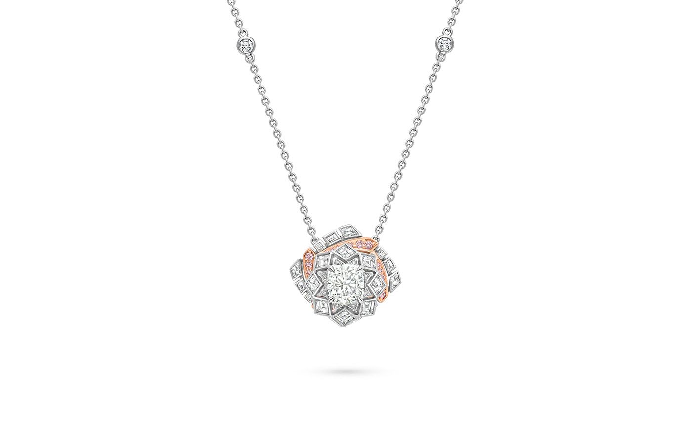  Boodles Peace of Mined collection pendant with colourless and pink diamonds 